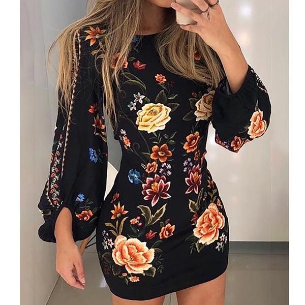 Floral Print Women's Balloon Sleeve Mini Dresses