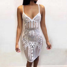 Load image into Gallery viewer, Women&#39;s White Sequin Spaghetti Strap Dresses