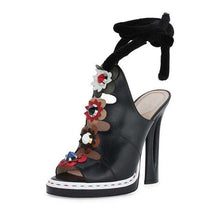 Load image into Gallery viewer, Women&#39;s Tie Ankles Flower Motif High Heels