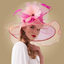 Load image into Gallery viewer, Elegant Women&#39;s Organza Wide Brim Layered Hats w/ Flower Motif - Ailime Designs