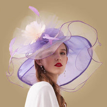 Load image into Gallery viewer, Elegant Women&#39;s Organza Wide Brim Layered Hats w/ Flower Motif - Ailime Designs