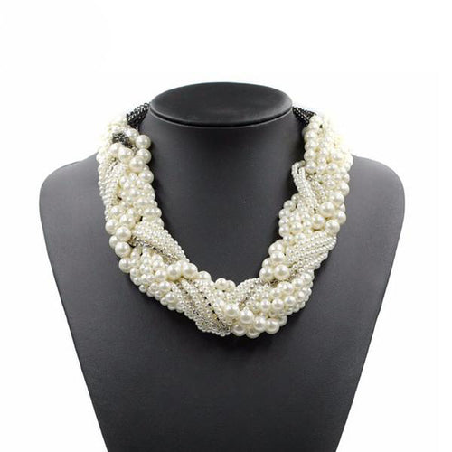 Luxury Cluster Twist Rhinestone Rope Design Women's Simulated Pearl Necklace - Ailime Designs