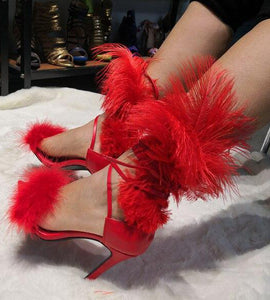 Red Sexy Feather Design High Heels - Ailime Designs