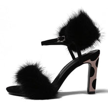 Load image into Gallery viewer, Polka Dot Heel Design Fur Trim High Heels - Ailime Designs