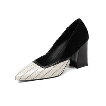 Load image into Gallery viewer, Women&#39;s Stripe Toe Genuine Leather Pumps