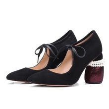 Load image into Gallery viewer, Women&#39;s Lace Tie Ultra Suede Mary Jane Style Pumps