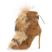 Load image into Gallery viewer, Women&#39;s Lace Tie Sheep Skin Design Ankle Boots w/ Fur Trim