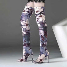 Load image into Gallery viewer, Women&#39;s Floral Print Design Thigh High Boots - Ailime Designs