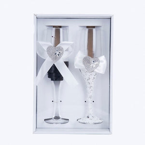 Adorable Black & White Wedding Couple Champagne Glasses - Ailime Designs