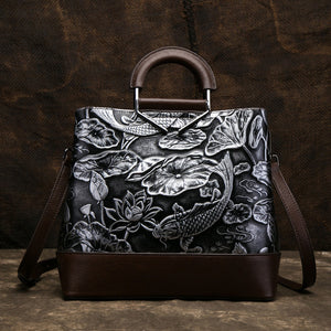 Women's Embossed Design Genuine Leather Messenger Bags - Ailime Designs