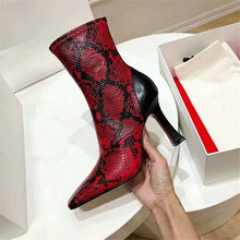 Load image into Gallery viewer, Women&#39;s Two-toned Snake Print Design Genuine Leather Ankle Boots