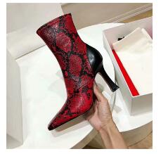 Women's Two-toned Snake Print Design Genuine Leather Ankle Boots