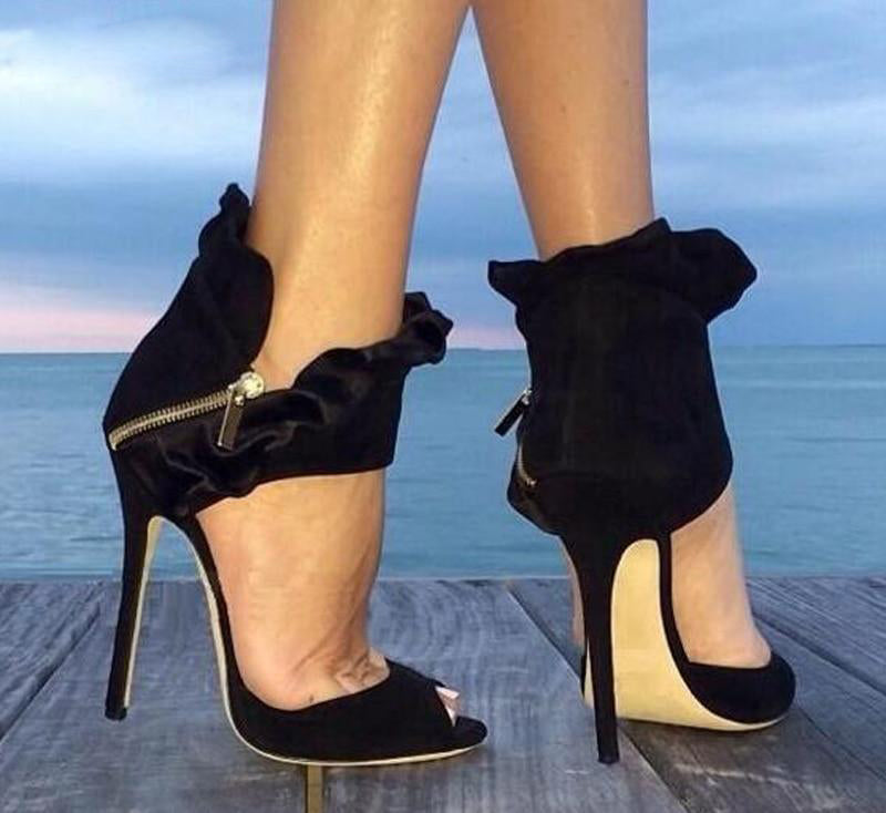 Asymmetrical Side Zipper Design Boot Style Heels - Ailime Designs
