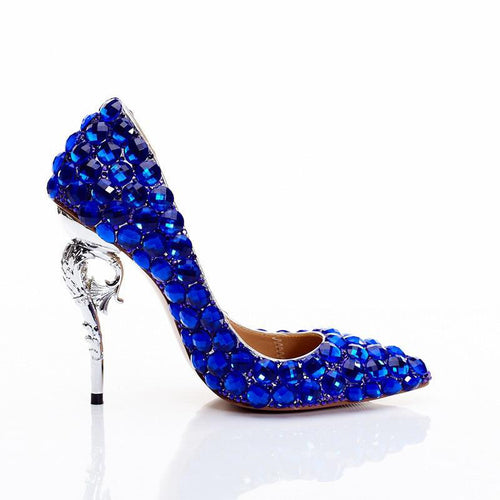 Women's Blue Embellished Stone Design Pumps