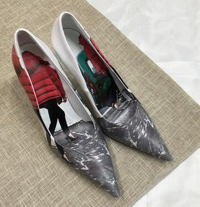 Women's Screen Print Design Pointed Toe Stiletto Heels