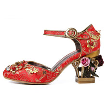 Load image into Gallery viewer, Women&#39;s Birdcage Flower Design Mary Jane Heels