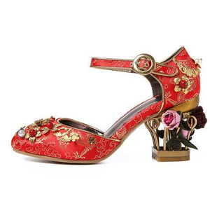 Women's Birdcage Flower Design Mary Jane Heels