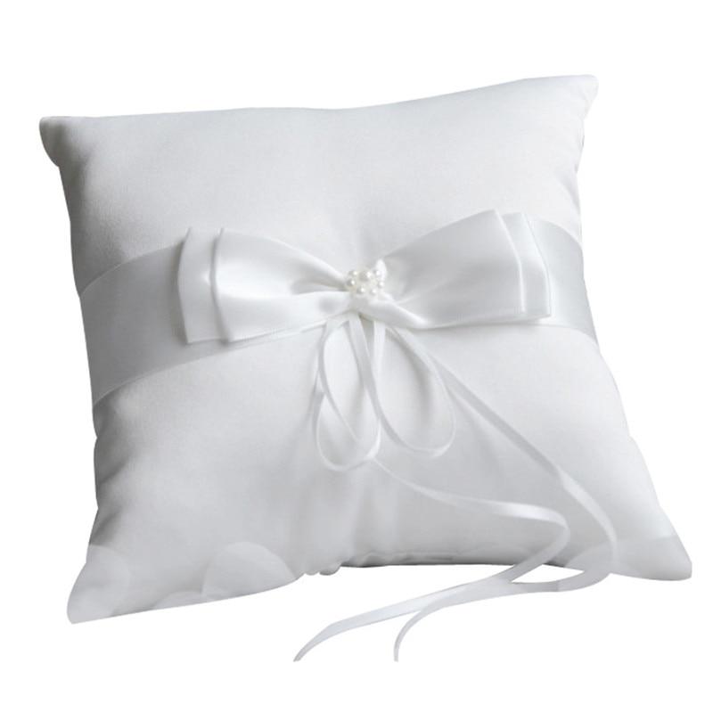 Bridal Ring Bearer Pillows w/ Satin Ribbon Tie & Rhinestones