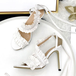 Ruffle Pleat Design Ankle Tie High Heels - Ailime Designs