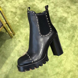 Women's Genuine Leather Metal Rivets Design Ankle Boots