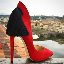 Load image into Gallery viewer, Women&#39;s Elegant Fringe Heel Design Nu-buck Leather Pumps