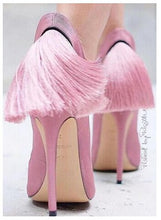 Load image into Gallery viewer, Women&#39;s Elegant Fringe Heel Design Nu-buck Leather Pumps