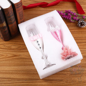 Adorable Sweet Groom & Bride Pink Design Champagne Glasses - Ailime Designs