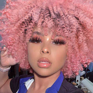 Curley Pink Synthetic Curly Wigs -  Ailime Designs