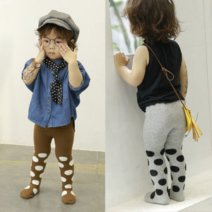 Brown Polka Dot Knit Tights for Toddlers - Ailime Designs