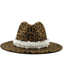 Load image into Gallery viewer, Fantastic Stylish Leopard Fedora Brim Hats w/ Pearl Band - Ailime Designs