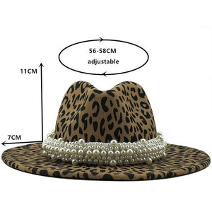 Fantastic Stylish Leopard Fedora Brim Hats w/ Pearl Band - Ailime Designs