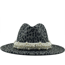 Load image into Gallery viewer, Fantastic Stylish Leopard Fedora Brim Hats w/ Pearl Band - Ailime Designs