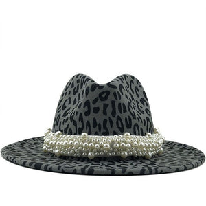 Fantastic Stylish Leopard Fedora Brim Hats w/ Pearl Band - Ailime Designs