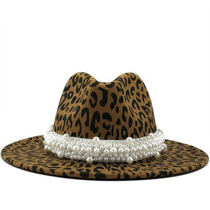 Fantastic Stylish Leopard Fedora Brim Hats w/ Pearl Band - Ailime Designs