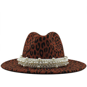 Fantastic Stylish Leopard Fedora Brim Hats w/ Pearl Band - Ailime Designs