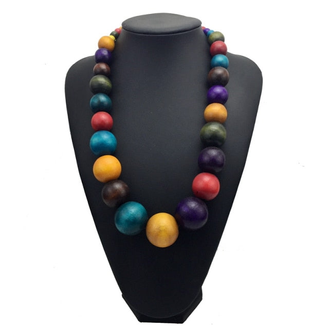 Women's Colorful Bohemian Style Wood Bead Necklaces