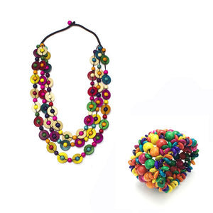 Women's Multi-color Natural Wood Bead Necklace Set