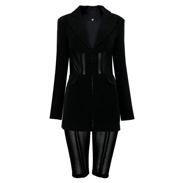 Women's Mesh 2pc Blazer Pant Set