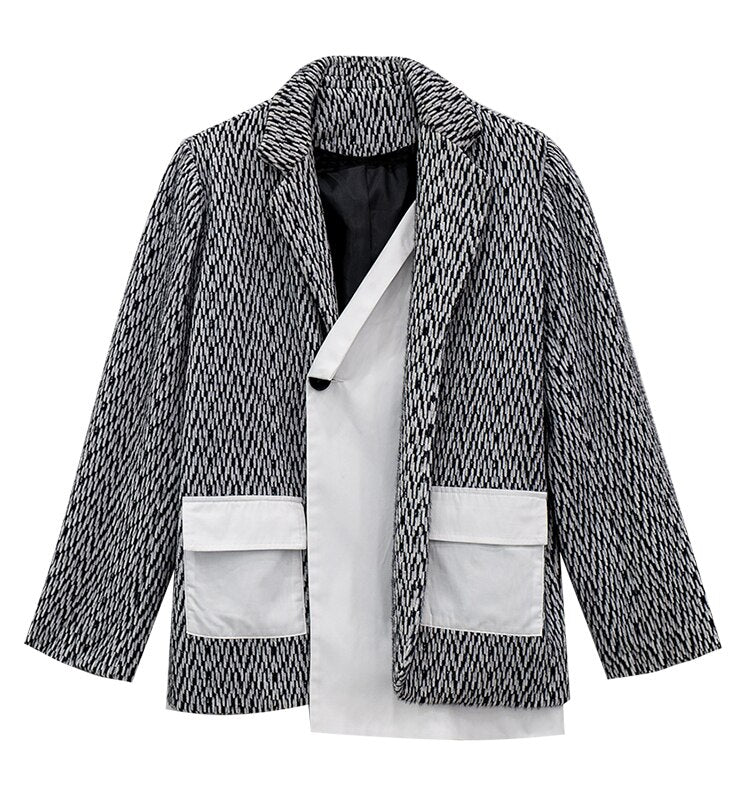 Women's Asymmetrical Block Print Design Blazer Jacket