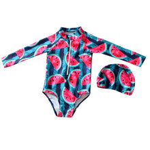 Load image into Gallery viewer, Adorable Children&#39;s 2pc Long Sleeve Swimsuit &amp; Hat Sets