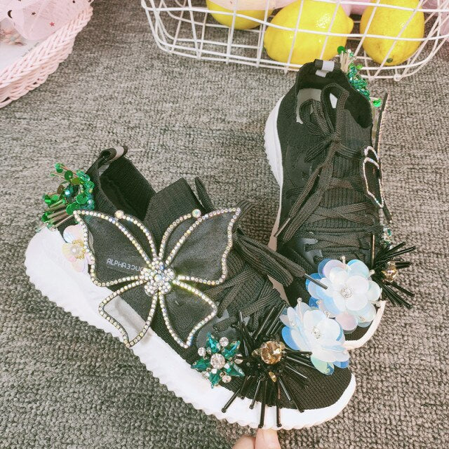 Amazing Black Butterfly Design Wedding Sneakers - Ailime Designs