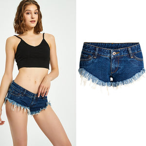 Women Fringe Trim Design Denim Shorts