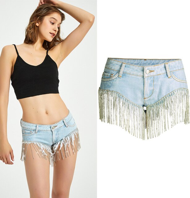 Women Fringe Trim Design Denim Shorts