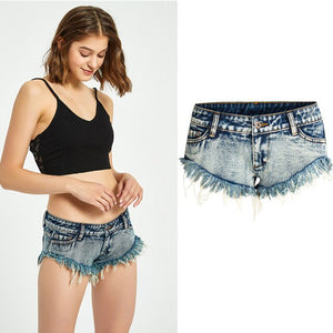 Women Fringe Trim Design Denim Shorts