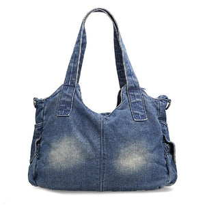 Blue Denim Oversize Messenger Handbags - Ailime Designs