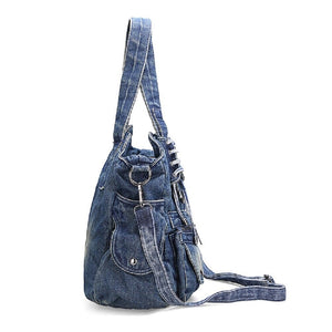 Blue Denim Oversize Messenger Handbags - Ailime Designs