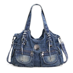 Blue Denim Oversize Messenger Handbags - Ailime Designs