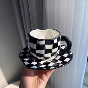 Check Black & White Design Drinkware Mugs - Ailime Designs