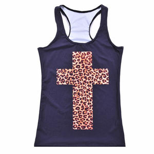 Hot New Women Fashion Black Tank Tops w/ Leopard Cross - Ailime Designs