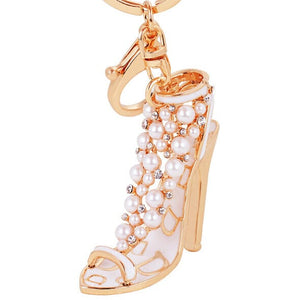 Crystal & Pearl Design Rhinestone High heel Keychain Holders - Purse Accessories